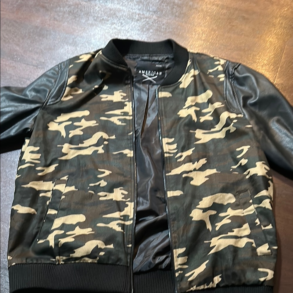 Camouflage Bomber Jacket with Black Sleeves